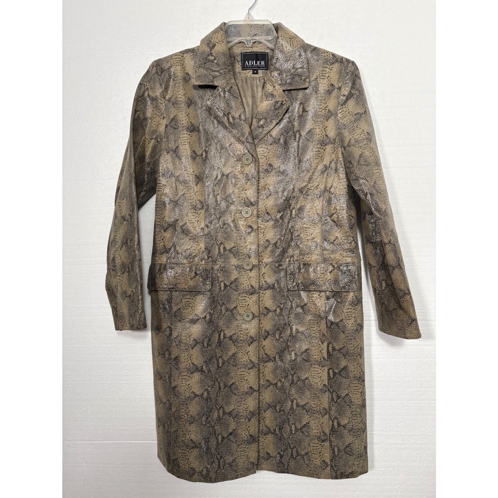 Vintage Y2K Adler Trench Coat Women M Tan Snakeskin Genuine Leather Long Jacket